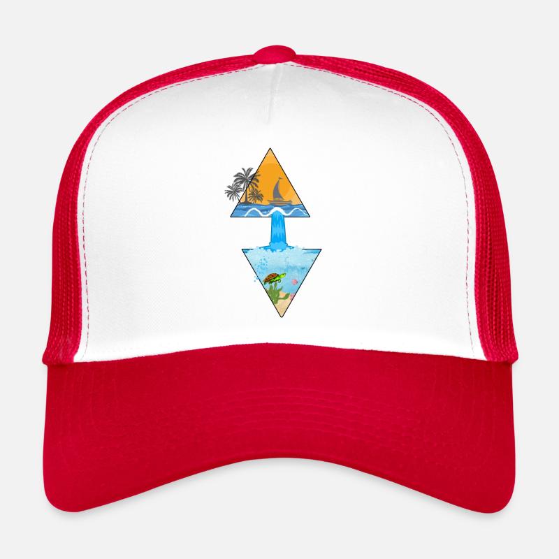 Motif d’été avec cascade et palmier en triangles - Casquette trucker  - blanc/rouge