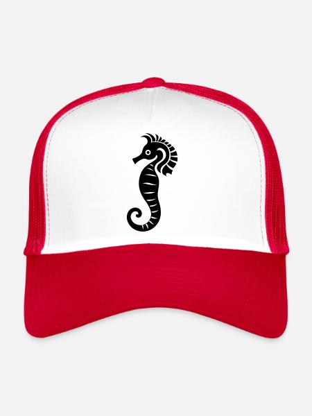 Hippocampe - Casquette trucker  - blanc/rouge - Devant