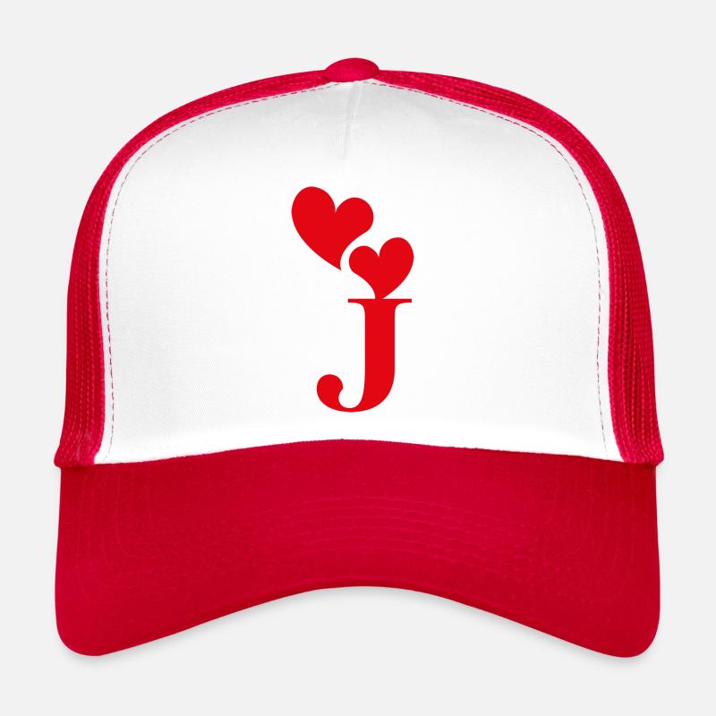 Buchstabe j rotes Herz - Trucker Cap - Weiß/Rot