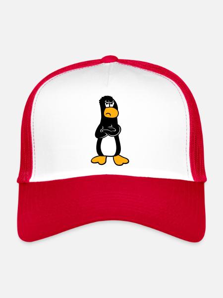 Penguin Angry Offended Crossed Arms Sour - Trucker Cap - white/red - Front