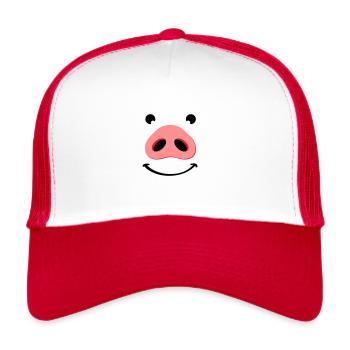 Pig nose happy face. Nose of a pig. - Trucker Cap - white/red - Front