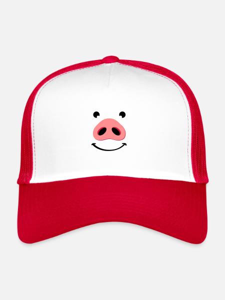Nez de cochon visage heureux. Nez d’un cochon. - Casquette trucker  - blanc/rouge - Devant