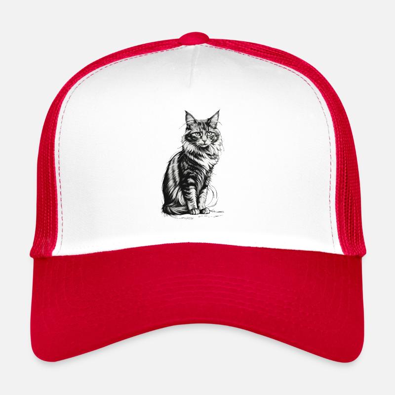 Noble cat sitting - Trucker Cap - white/red