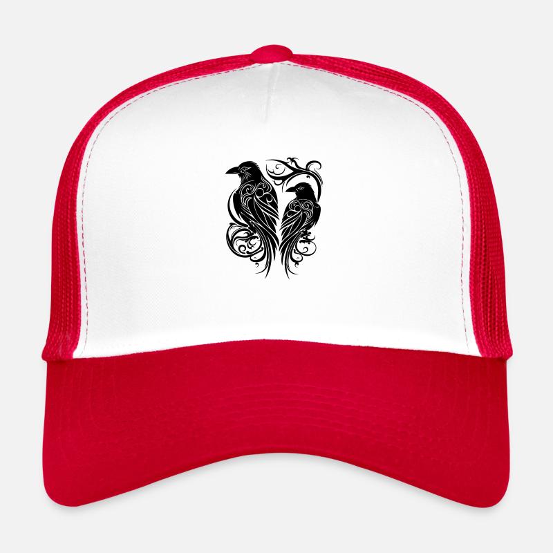 Odins Raben Hugin und Munin Tribal Tattoo Wikinger - Trucker Cap - Weiß/Rot