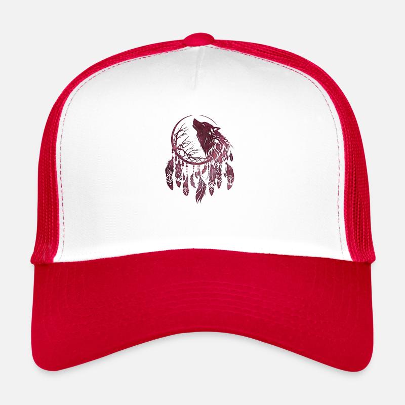 Dreamcatcher, Wolf, Moon, Nature, Tree, Tribal Style Trucker Cap