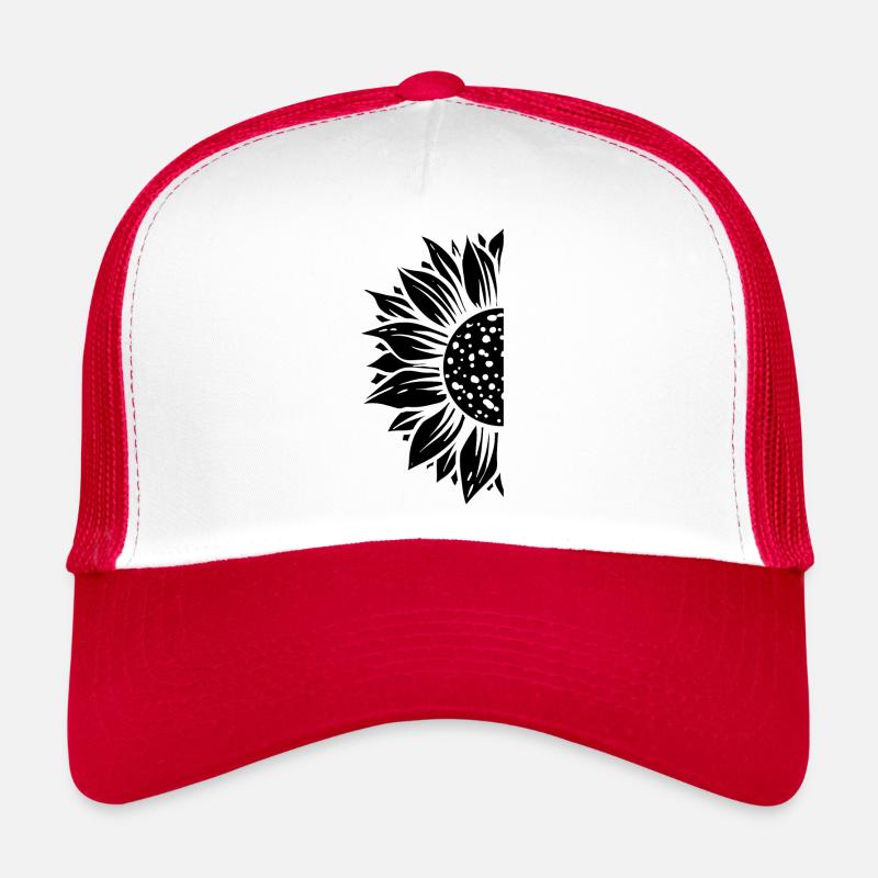 Halb Sonnenblume schwarz - Trucker Cap - Weiß/Rot