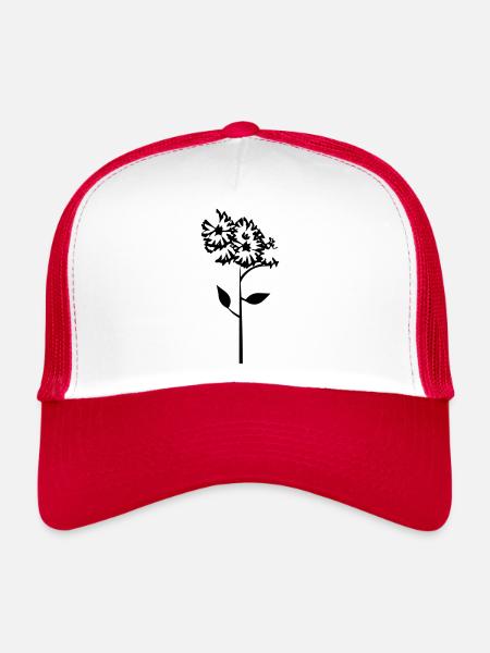 Fleur avec tige - Casquette trucker  - blanc/rouge - Devant