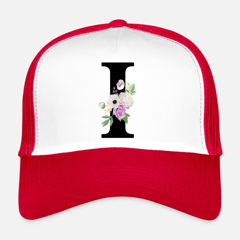 Lila Blumenbuchstabe I Trucker Cap