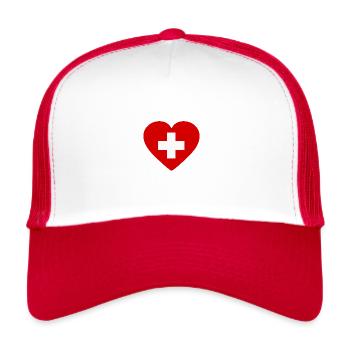 Drapeau coeur de la Suisse - Casquette trucker  - blanc/rouge - Devant