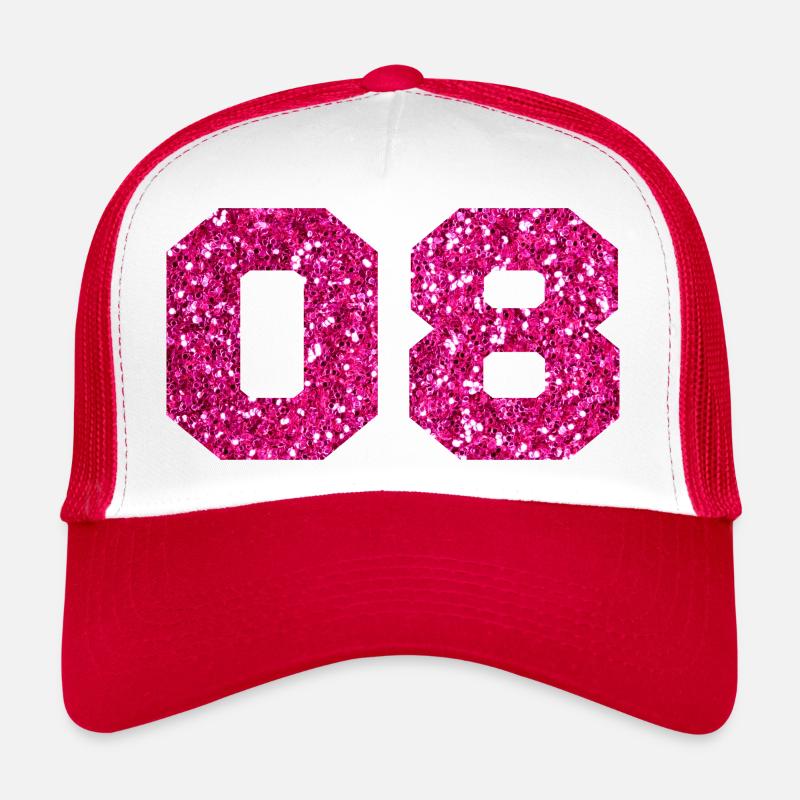 Numéro 8 paillettes rose - 8e anniversaire - Casquette trucker - blanc/rouge