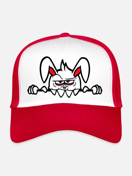 Lapin Monstre Mal Dangereux Halloween Mur de dents - Casquette trucker  - blanc/rouge - Devant