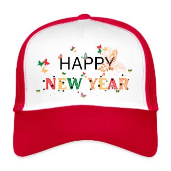 HAPPY NEW YEAR - Casquette trucker  - blanc/rouge - Devant
