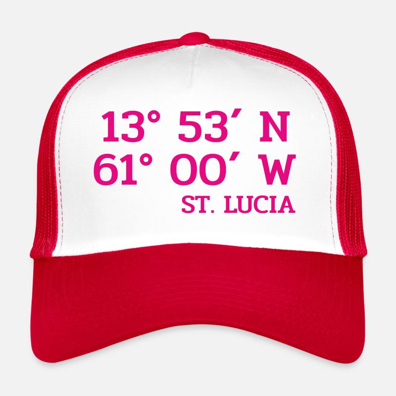 St. Lucia Coordinates - Koordinaten - West Indies - Trucker Cap - white/red