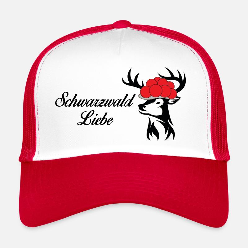 Schwarzwald Liebe Bollenhut Hirsch - Trucker Cap - Weiß/Rot