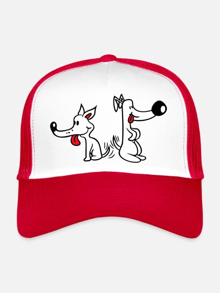 2 Dogs Big Noses Excited Wiggle - Trucker Cap - white/red - Front