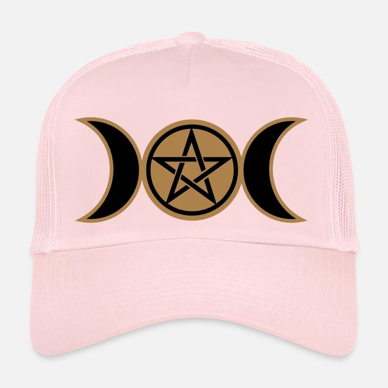 Pentacle, Pentagramme- lune triple Wicca, amulette - Casquette trucker  - rose pâle