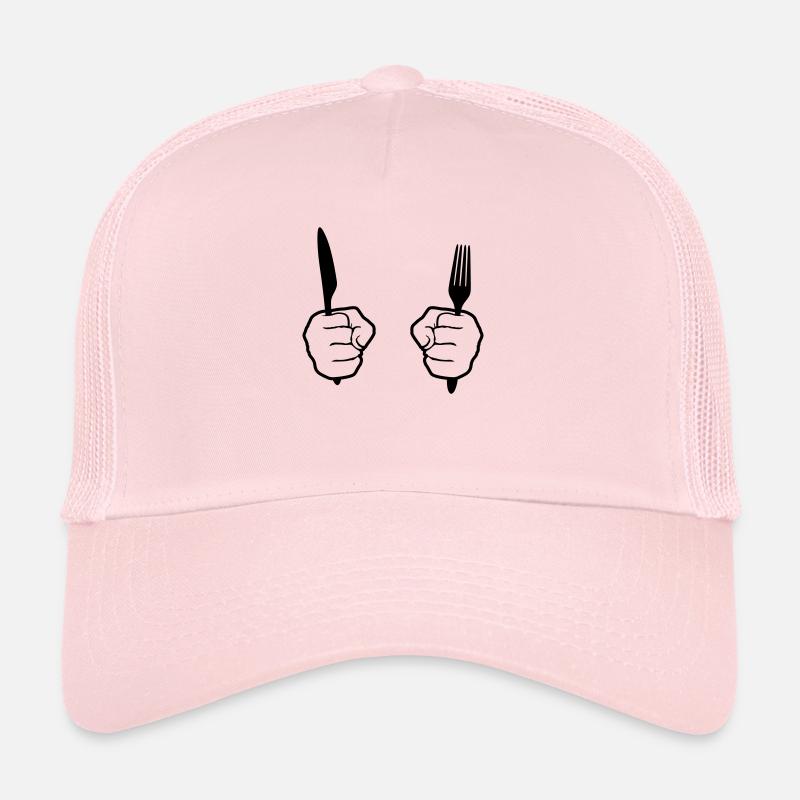 silhouette 2 hands fork knife cutlery food go h Trucker Cap