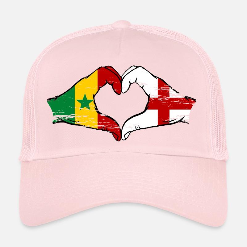 Sénégal Angleterre drapeau mains forme de coeur utilisé Casquette trucker 