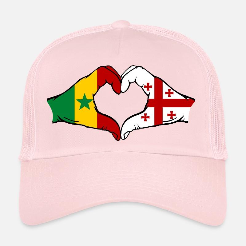 Sénégal Géorgie Drapeau Mains Coeur Forme Casquette trucker 
