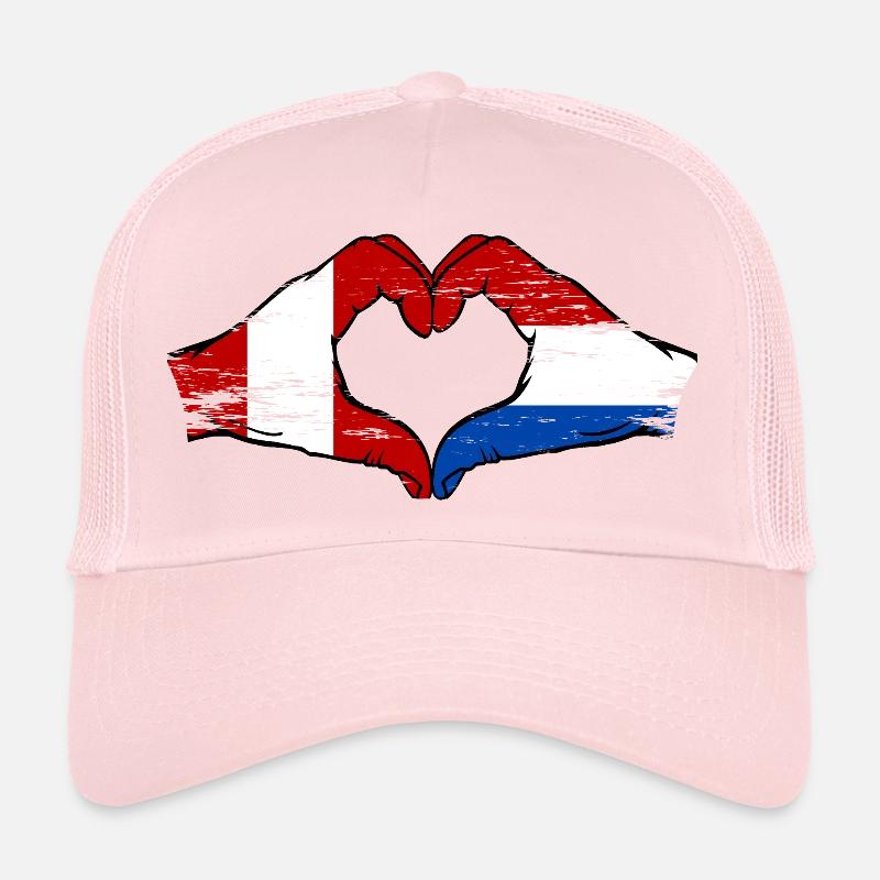 Drapeau Pérou-Hollande, mains en forme de cœur, utilisé Casquette trucker 