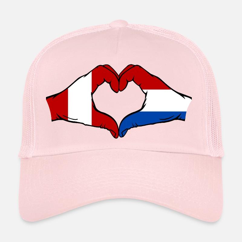 Drapeau Pérou-Hollande, mains en forme de cœur, utilisé Casquette trucker 