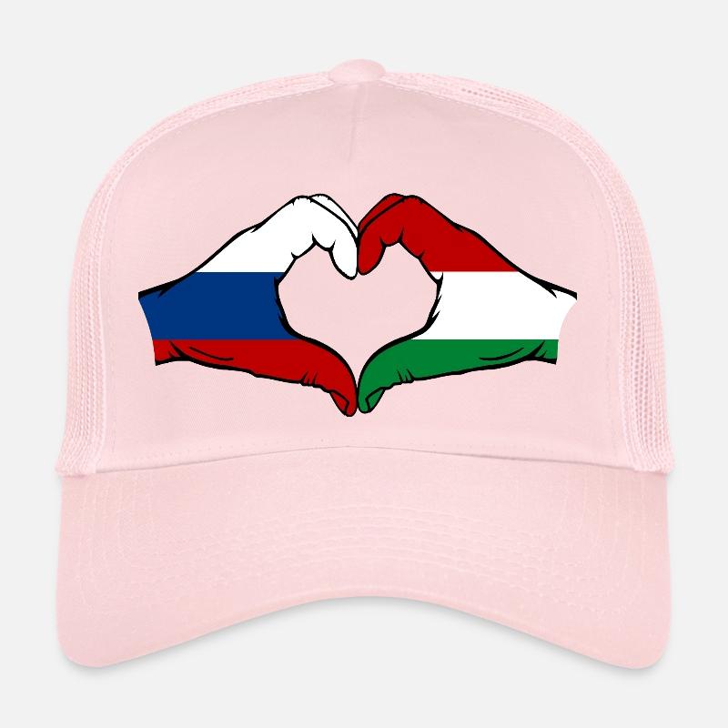 Drapeau Russie Hongrie Mains Forme de cœur Casquette trucker 