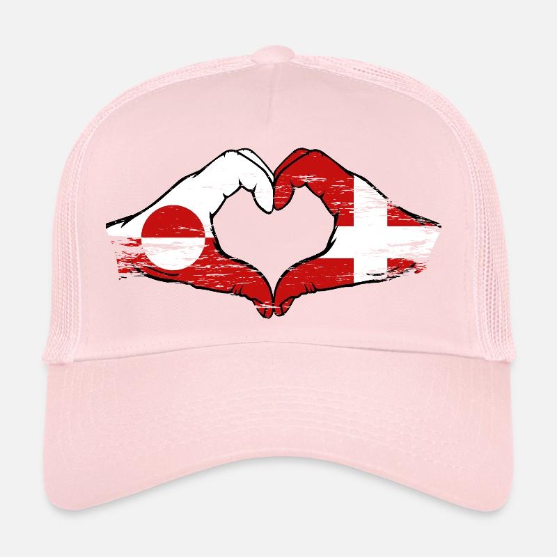 Mains du drapeau du Groenland, Danemark, forme de cœur utilisée Casquette trucker 