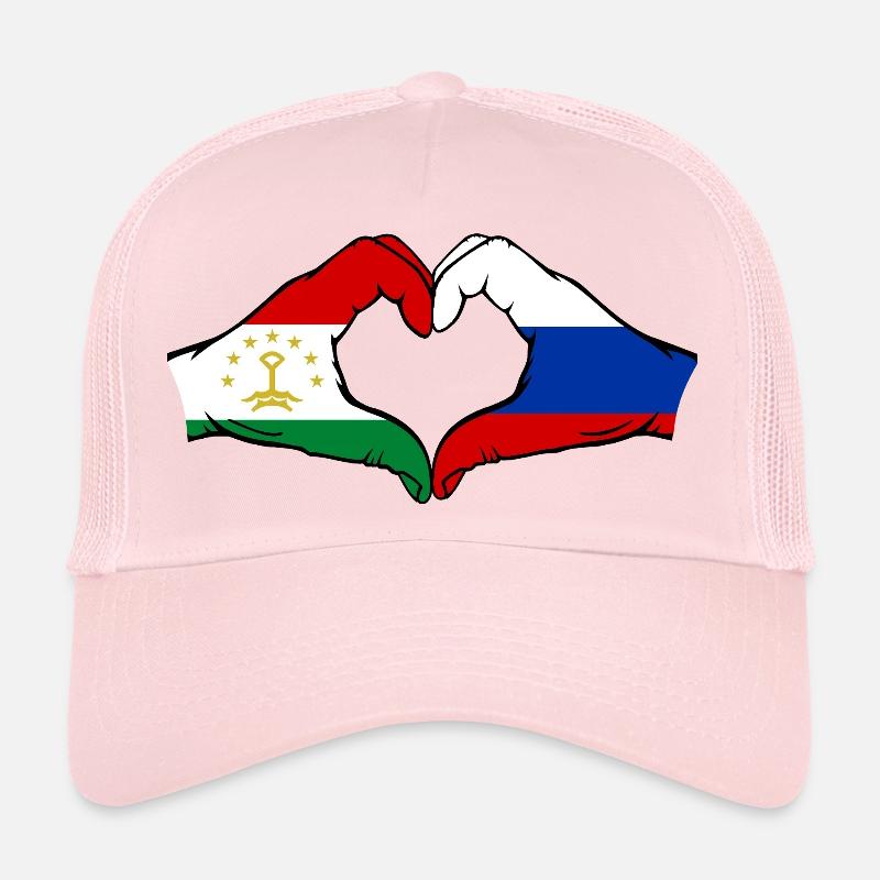Drapeau du Tadjikistan Russie Mains Forme de cœur Casquette trucker 