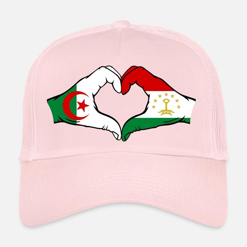 Tajikistan Algeria Flag Hands Heart Shape Trucker Cap