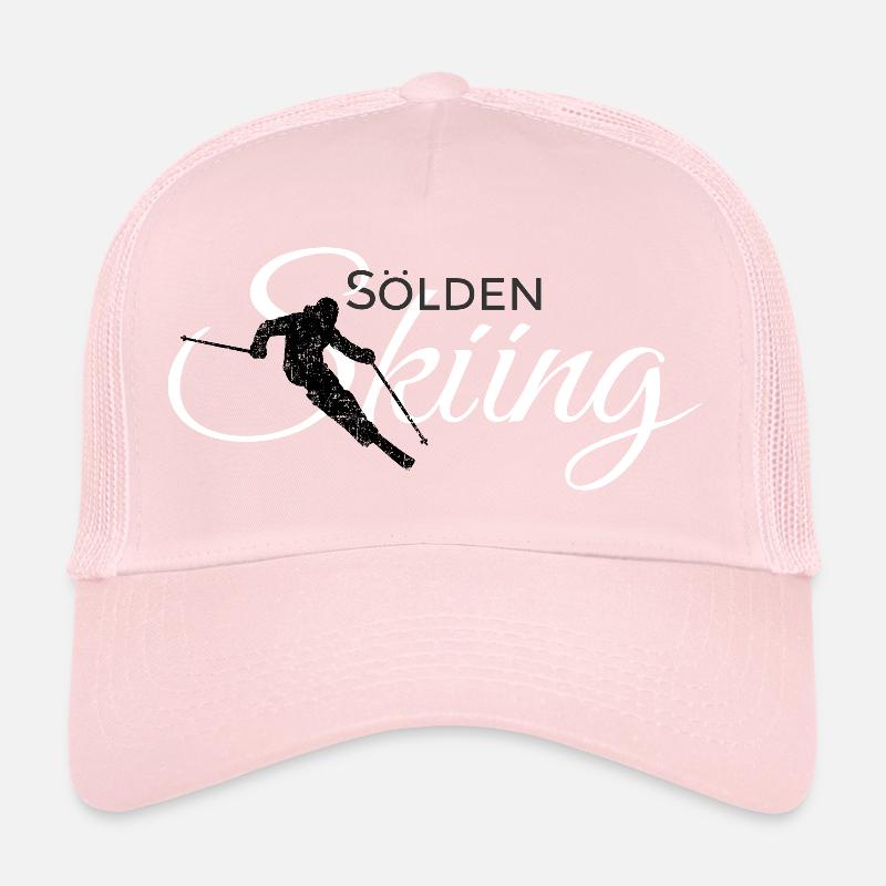 Sölden Skiing (Schwarz-Weiß) Ski Skifahrer - Trucker Cap - Hellrosa