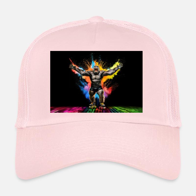 Gorilla auf Rollschuhen im Disco Ambiente Trucker Cap