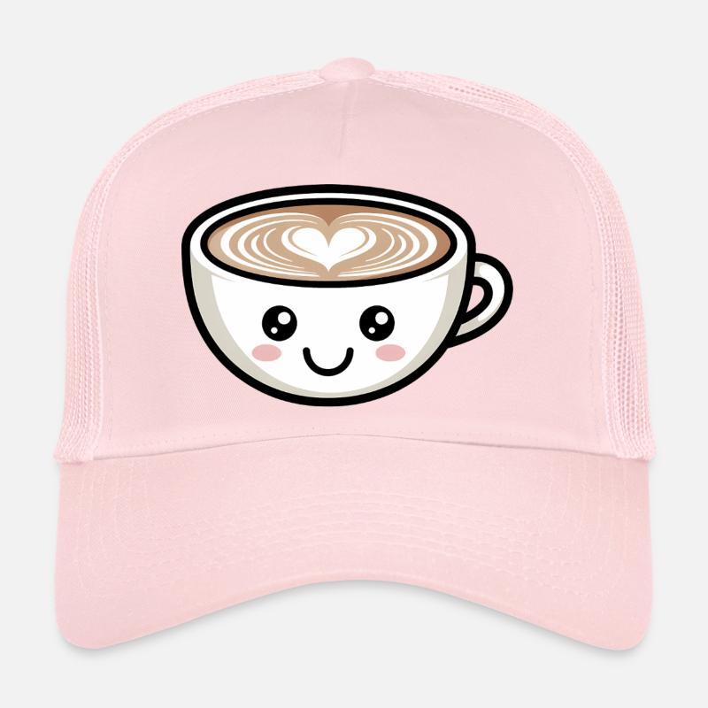 Cute Heart Latte Face Coffee Lover Trucker Cap