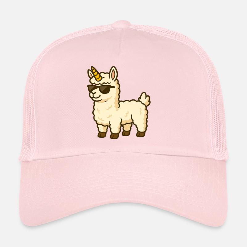 Cool alpaca with unicorn horn - Trucker Cap - pale pink