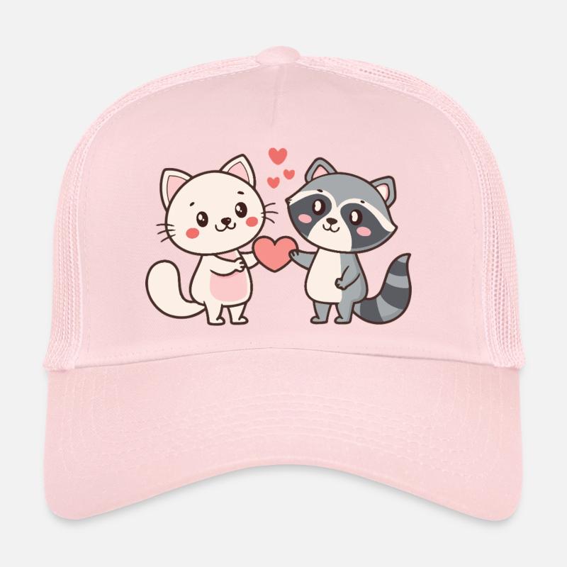 Cat Raccoon Duo Cuddle and Love Trucker Cap