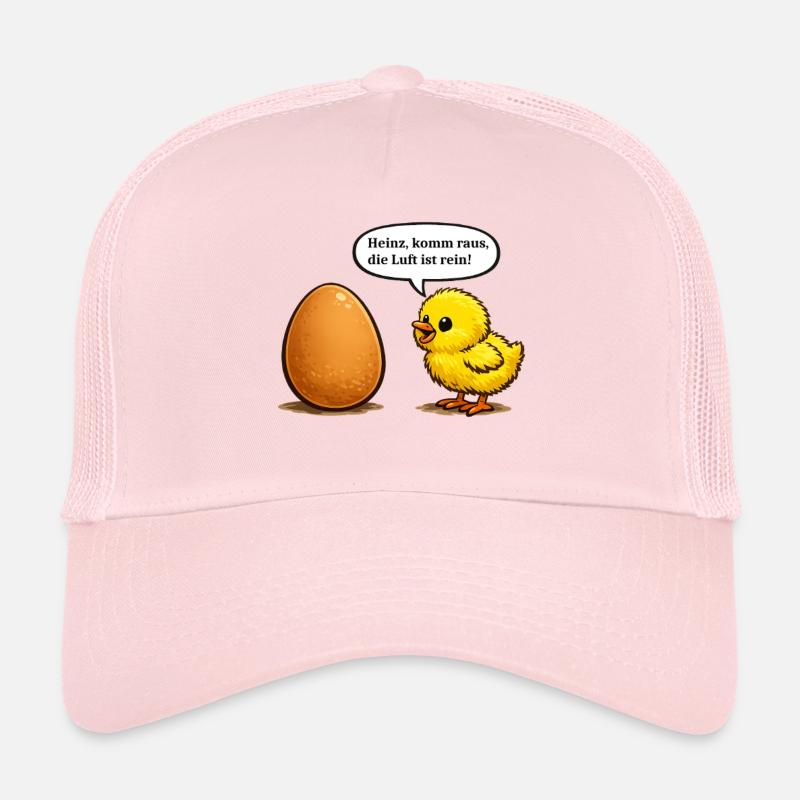 Chick Calling Buddy In Egg, Pun Cartoon - Trucker Cap - pale pink