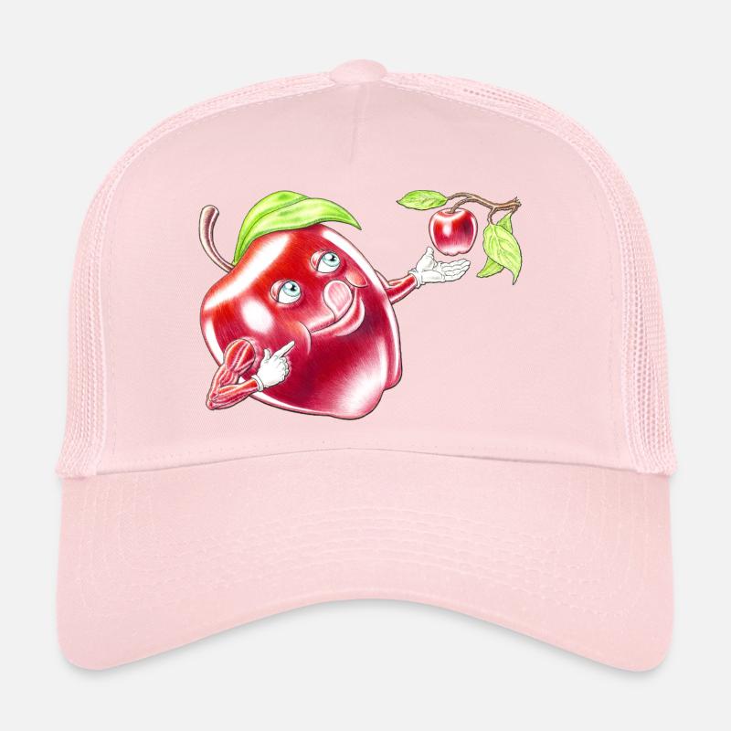 Funny Eat A Red Apple Fruit Cartoon Character Trucker Cap