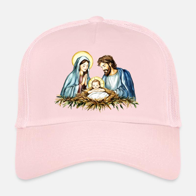 Weihnachtspullover Weihnachten an der Krippe Jesus - Trucker Cap - Hellrosa