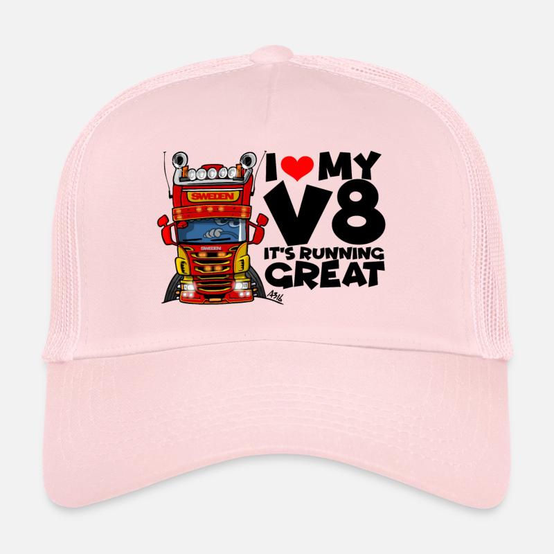 0323 Ich liebe meinen V8 - Trucker Cap - Hellrosa