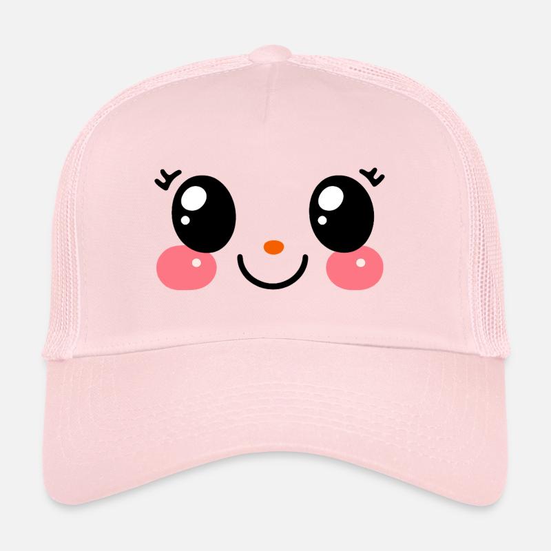 cute face, kawaii manga fan eyes, chibi Trucker Cap