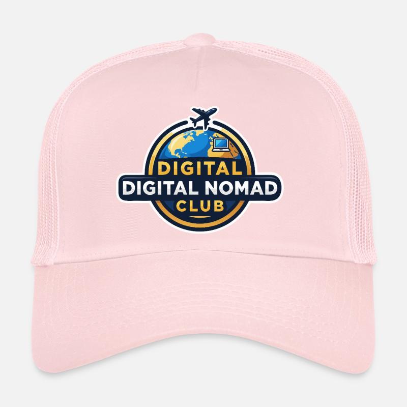 Digital Nomads Club Emblem Working Under Palm Trees Trucker Cap