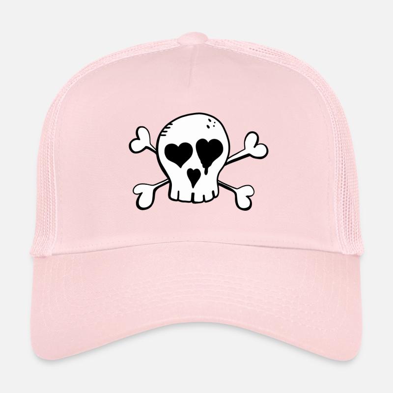 Totenkopf mit Herz - Totenschädel - Schädel -Skull - Trucker Cap - Hellrosa