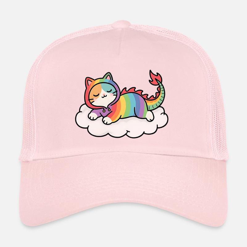 Chat dragon arc-en-ciel détendu sur nuage Casquette trucker 