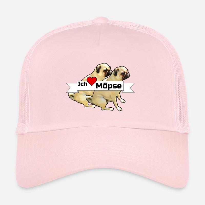 Ich liebe Möpse Mops, Hund, Geschenk Sprüche - Trucker Cap - Hellrosa