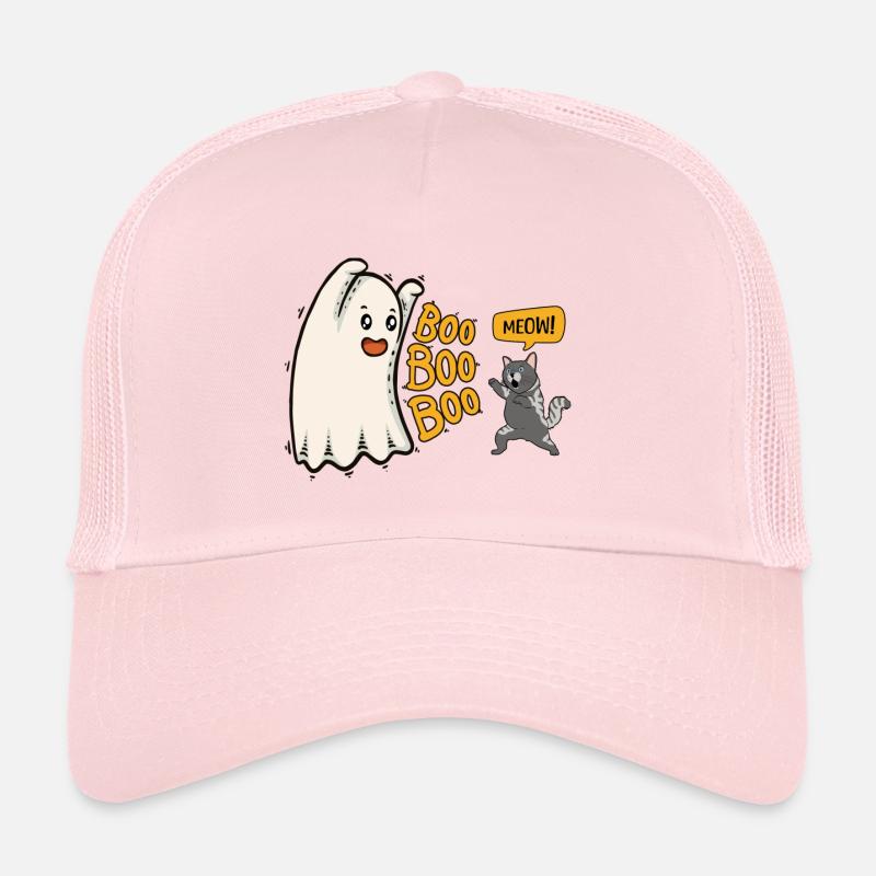 Buuh! Lustiger Halloween Geist mit kämpfender Katz - Trucker Cap - Hellrosa