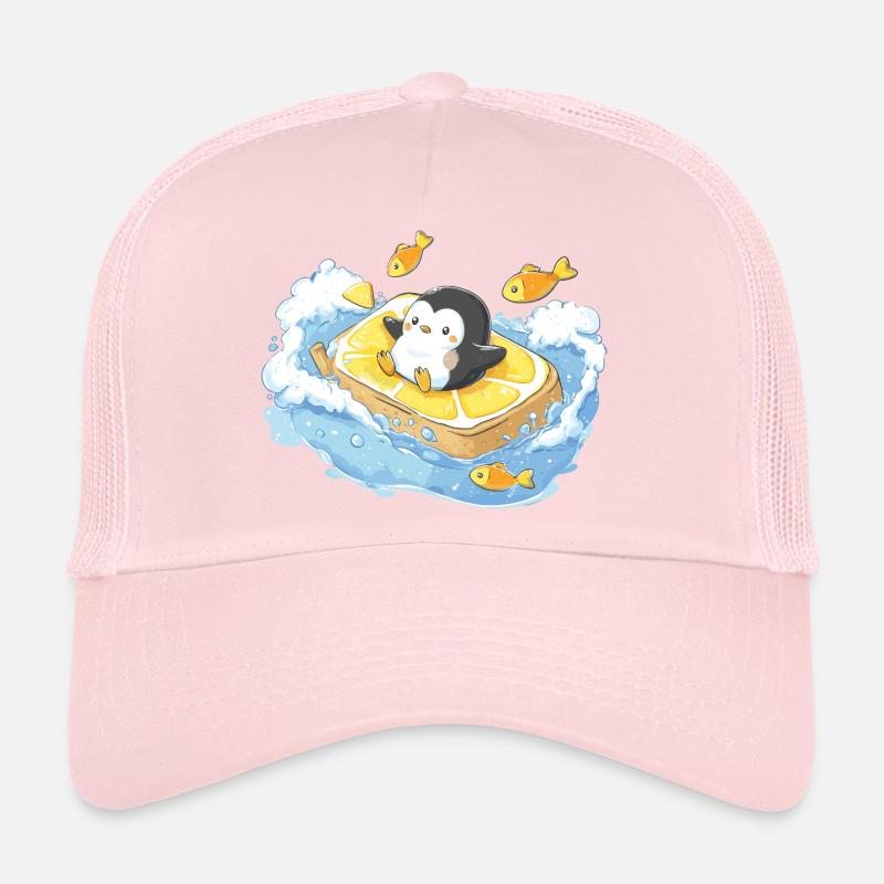 Captain Penguin on Orange Surfboard Trucker Cap