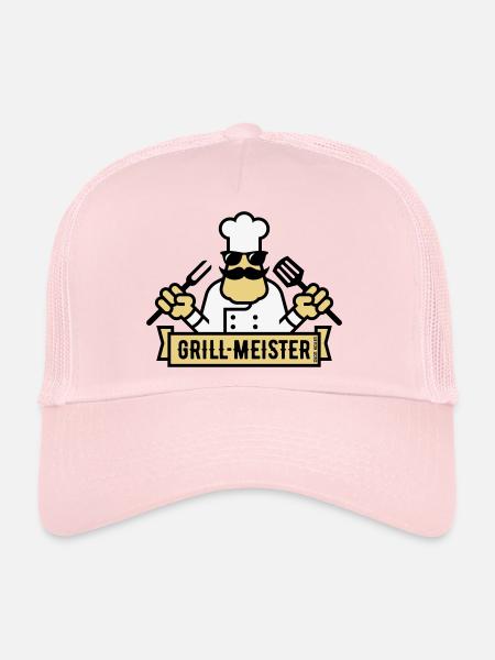 Grillmeister (Grill / Barbecue / BBQ / 3C) - Casquette trucker  - rose pâle - Devant