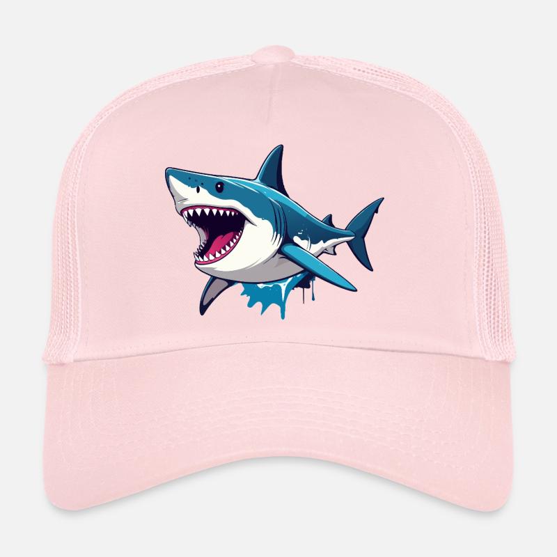 Motif maritime joyeux de l’effet de spritz du grand grand requin blanc Casquette trucker 