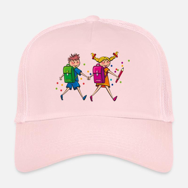 Schulkinder mit Schulranzen. Geschenkidee - Trucker Cap - Hellrosa