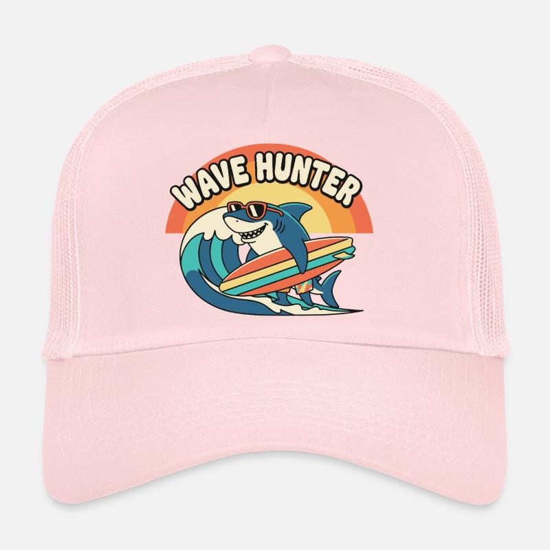 Wave Hunter Shark Surf Sunset Trucker Cap