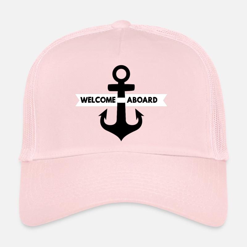 Nautic Design Welcome Aboard Ribbon Anchor Trucker Cap